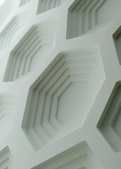 Obraz premium Close-up of a white surface with a geometric pattern. the pattern is made up of multiple hexagonal shapes arranged in a grid-like manner, with each hexagon having a different size and shape.