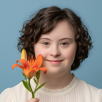Portrait of a girl with an orange flower