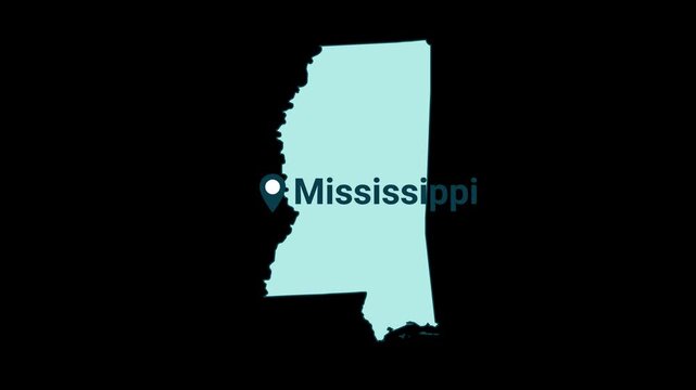 Mississippi State map with location pin animation