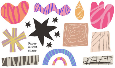 Frame element scrapbook and shape paper torn with doodle bubble piece. Rectangle design star and frame hand border with irregular heart element. Organic frame wave and collage shape background. © Kristina.Co