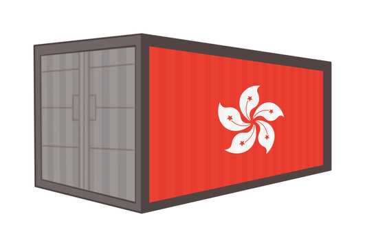 Cargo Shipping Container with Hong Kong Flag Vector Import Export Trade and Logistics Symbol.