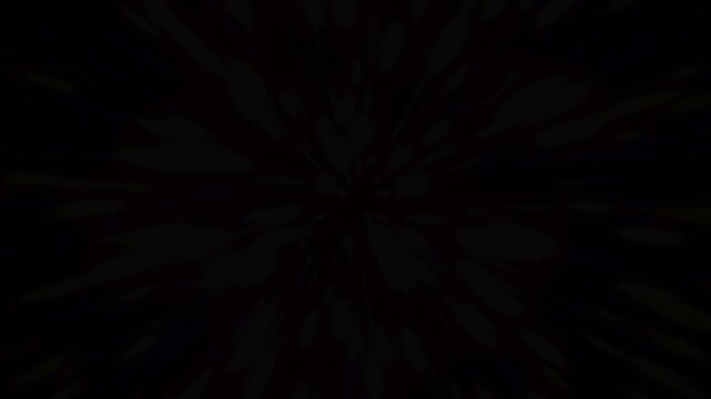 Bright glowing purple and yellow radial light rays bursting from center against dark background, concept of futuristic hyperspace transition