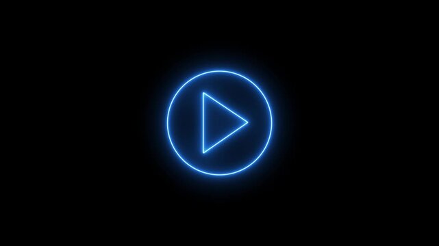 blue color play buttonon alpha transparent background. Start button. Neon glowing play button.4k animation motion graphics video withe alpha channel.