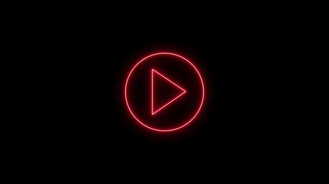 red color play buttonon alpha transparent background. Start button. Neon glowing play button.4k animation motion graphics video withe alpha channel.