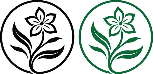 Obraz premium Flower logo vector icon set in black and green outline style