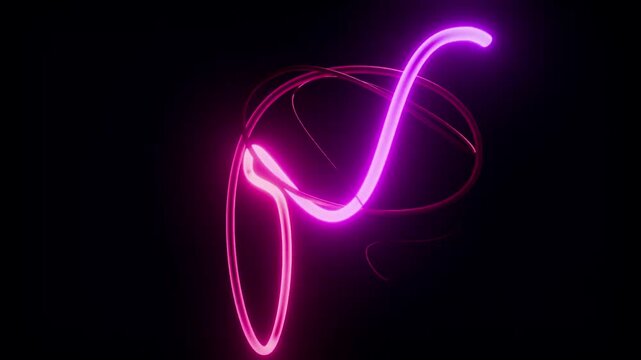 These neon lights move dynamically, forming soft-glowing 3D loops, circles, and curves, while transforming through a blend of shimmering neon hues ranging from pink and orange to golden yellow.