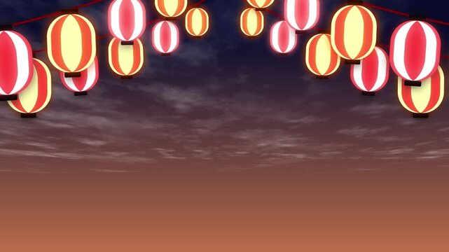 夕暮れの空と揺れる赤ちょうちんの夏祭りループ背景アニメーション