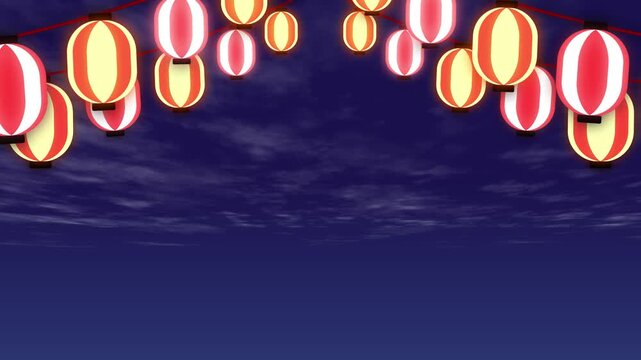 夜空と揺れる赤ちょうちんの夏祭りループ背景アニメーション