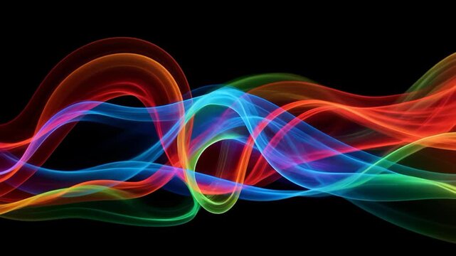 Vibrant Rainbow Waves Flowing Seamlessly in Abstract Motion Graphic Animation on Black Background