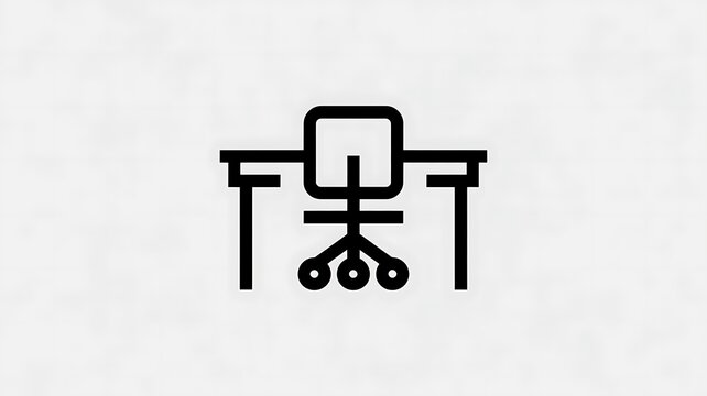 Office desk and chair flat line icon
