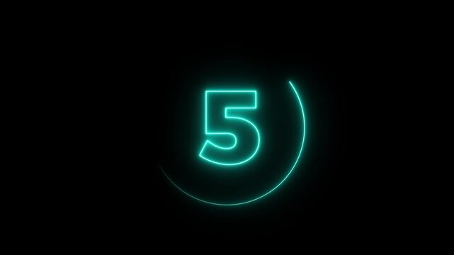 10 second countdown timer animation with neon number text from 10 to 0 . Neon circle countdown timer 10 sec animation. 10 to 0 sec with interesting circle.