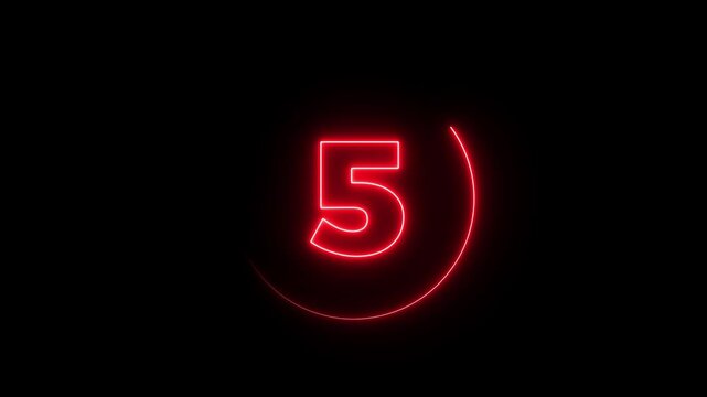 10 second countdown timer animation with neon number text from 10 to 0 . Neon circle countdown timer 10 sec animation. 10 to 0 sec with interesting circle.