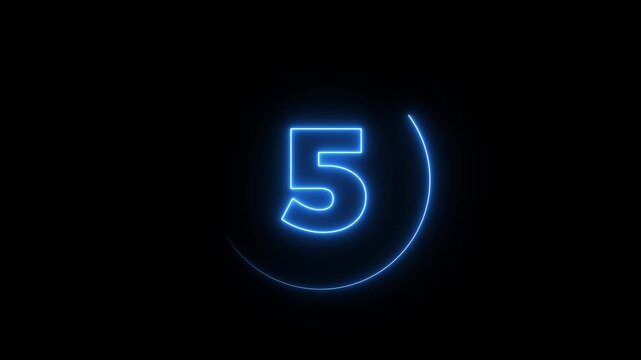 10 second countdown timer animation with neon number text from 10 to 0 . Neon circle countdown timer 10 sec animation. 10 to 0 sec with interesting circle.