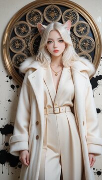 白いコートのケモミミ女性像
