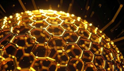 Obraz premium Golden Honeycomb Pattern with Glowing Lights.