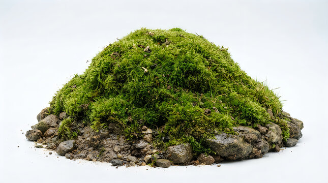 A small pile of green forest moss on dark grey stones illustration