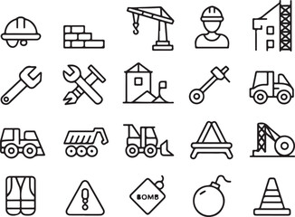 Fototapeta premium construction safety icons hardhat tools machinery blueprint set