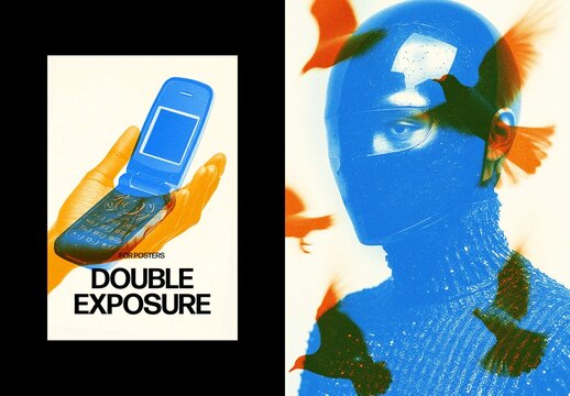 Vertical Double Exposure Photo Effect For Poster And Print Design
