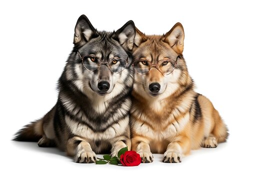 Gray and tan wolves sitting together