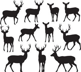 Naklejka premium deer silhouette head and antler profiles buck doe fawn outlines