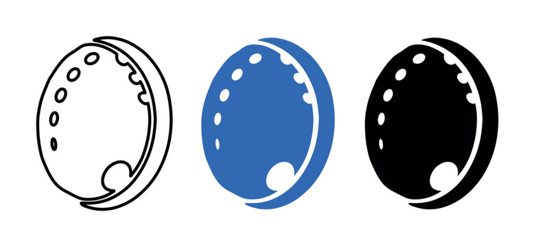 Three abalone shell icons are displayed in a row, featuring outline, blue filled, and black filled versions on a white background