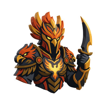 fiery fantasy warrior vector illustration with curved sword