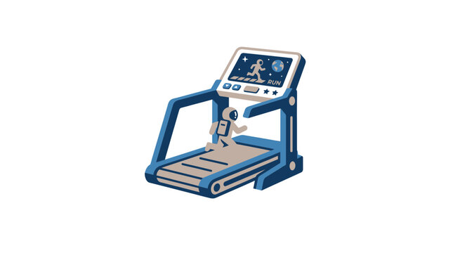 Astronaut running on treadmill in space on screen