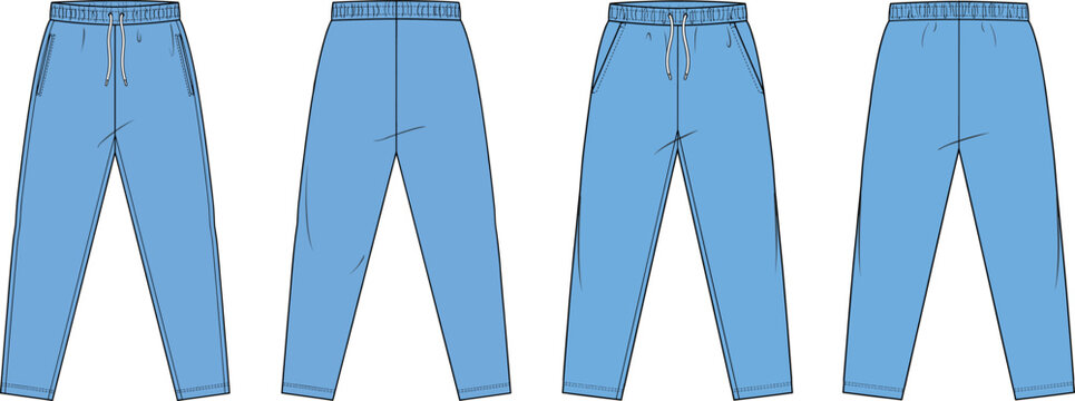 Unisex elastic waist drawstring sweatpants technical fashion vector sketch showing front and back views
