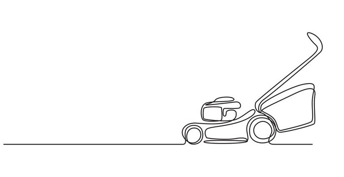 Animation of Continuous One Line Drawing Lawn Mower, Minimal Monoline Garden Grass Cutting Machine, Seamless Loop Motion Graphics, Editable Stroke, Alpha Channel, 4K Animated Background, pro animation
