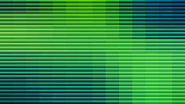 A vibrant abstract background featuring a dynamic gradient of lush green and deep blue hues, intricately composed with horizontal lines and geometric rectangular blocks, creating a modern digital aest