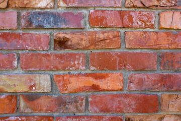 Red antique brickwork background texture. Vintage surface of ancient bricks, wallpaper. © Binkontan