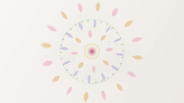 Abstract animated pastel floral mandala pattern rotating on a clean white background