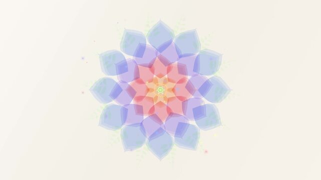 Abstract colorful lotus mandala flower rotating smoothly against a light backdrop