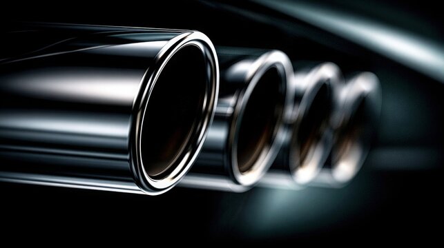Shiny chrome exhaust pipes of a car. Automotive design concept.