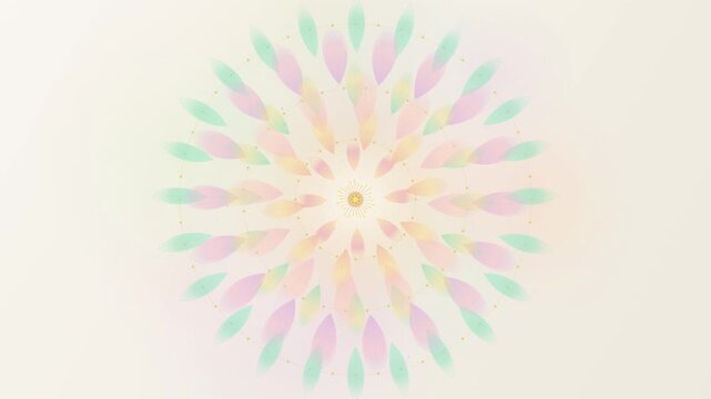 Abstract pastel leaf mandala pattern rotating smoothly on light beige background