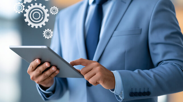Faceless professional using a tablet to cross-reference compliance data with regulatory standards, audit workflow concept, with copy space