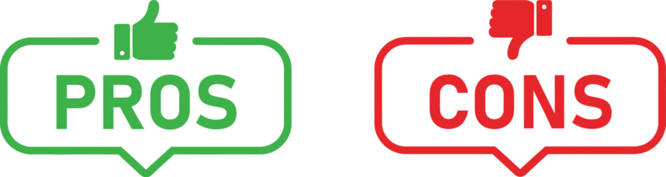 Pros and cons comparison buttons with thumb up and thumb down icons, comparison
