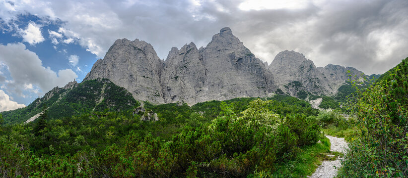 Views and panoramas of Carnia. Carnic Alps towards Creta Grauzaria.