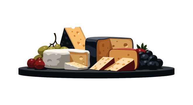 Assorted cheese platter with grapes and berries