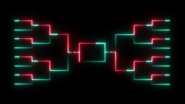 Neon tournament bracket animation: glowing sports competition chart for esports and matchups