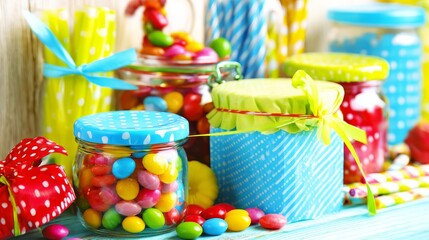 Fototapeta premium Studio candy display, pastel candy styling with clean commercial presentation