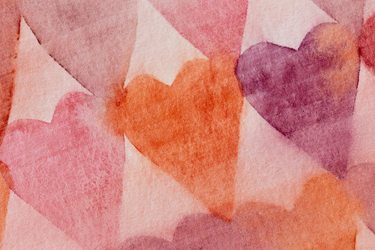 Heart shapes hand painted on paper