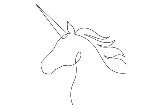 Abstract continuous line illustration of a unicorn head with line art minimalist continuous mythical monochrome