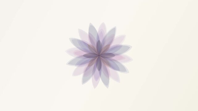 Minimalist animated geometric flower with translucent rotating petals on clean light background.