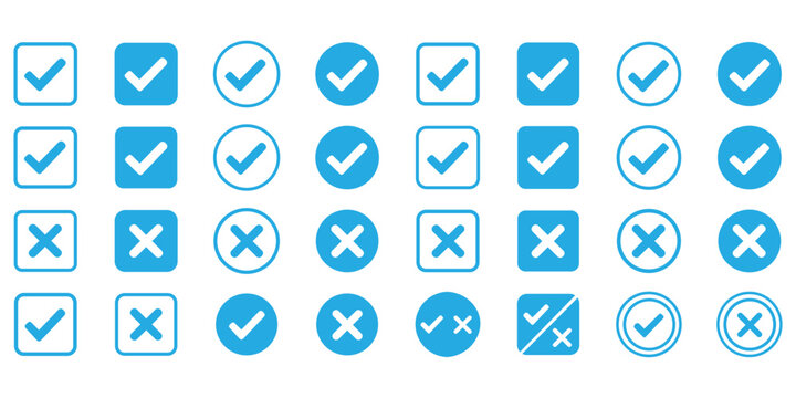 check mark icon button set. check box icon with right and wrong buttons and yes or no checkmark icons in green tick box and red cross. vector illustration