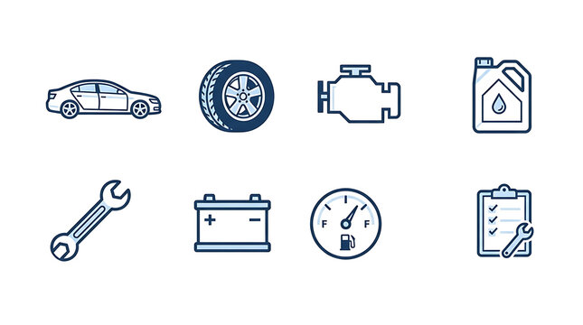 Car maintenance icons isolated on transparent background