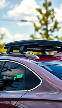 Car roof luggage rack mounted on a sleek sedan, travel, space