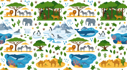 Obraz premium Flat Style Wildlife Animals Pattern - Safari, Arctic, Ocean, Desert