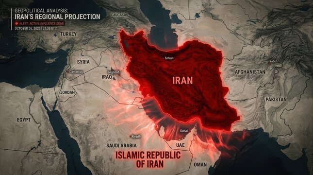 A detailed political map of Iran showing its borders and geographic location in the Middle East. Perfect for news coverage of airstrikes, educational content, and geopolitical projects.