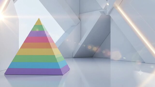 rainbow video, Pastel Pyramid 3D Motion Background, Abstract Geometric Loop, Soft Pastel Colors, Minimalist Studio Animation, 3D Pyramid Rotation, Futuristic Design Concept, Stock Video Footage